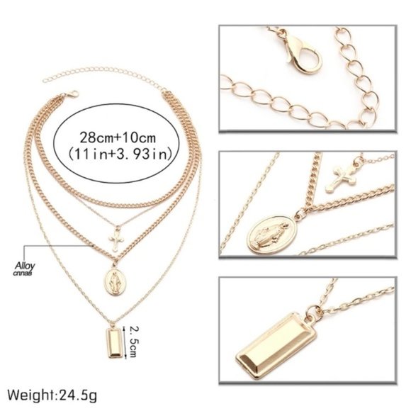 NEW Goldtone Layered Cross Necklace - Picture 3 of 5